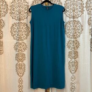 Eileen Fisher Petite Medium PM Teal Sleeveless Tunic Dress Jersey Knit